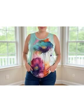 TOP Sleeveless Tank with Colorful Floral Print on each sides size XL